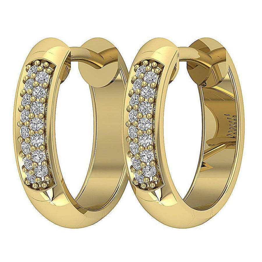 [14K, 0.15 Ct] Yellow Gold Hoops Earrings With Natural Round Diamonds