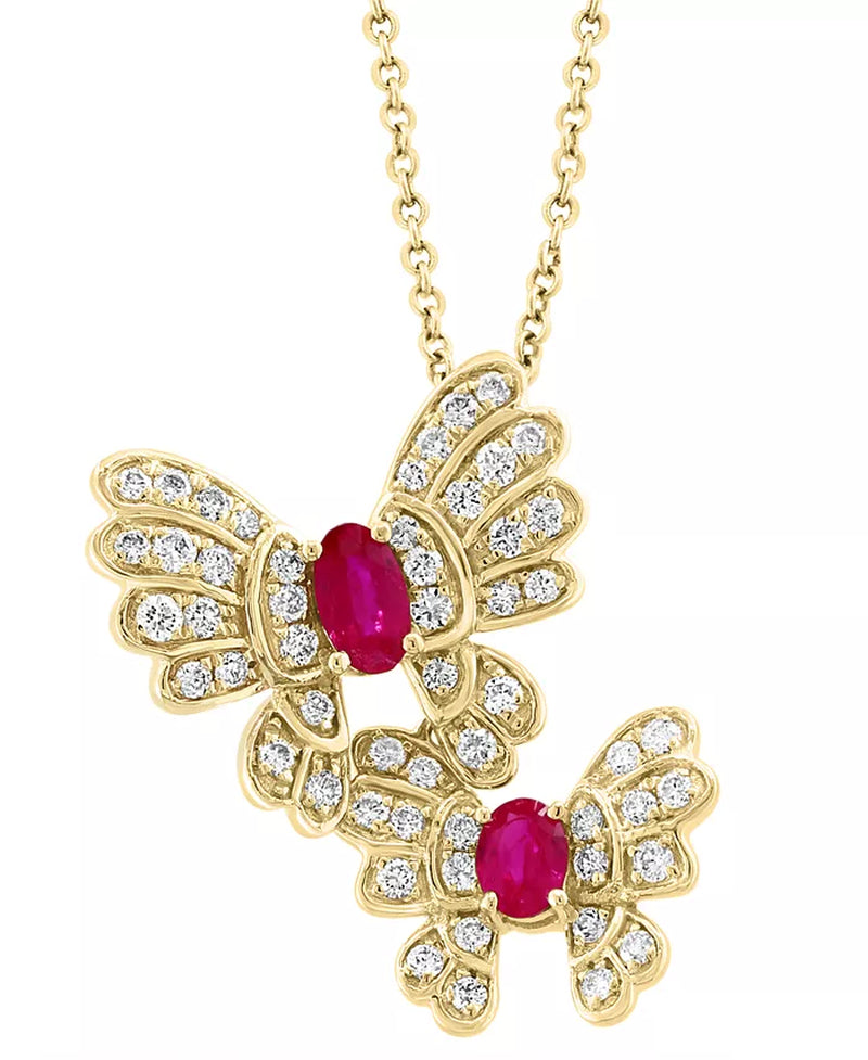 [14K ] Gold Ruby (1/2 Ct. T.W.) & Diamond (1/2 Ct. T.W.) Butterfly Pendant